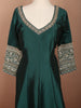 Deep Emerald Green Floral Sequins and Beads Embroidered Design Semi Silk Long Anarkali Gown with Matching Dupatta