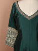 Deep Emerald Green Floral Sequins and Beads Embroidered Design Semi Silk Long Anarkali Gown with Matching Dupatta