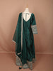 Deep Emerald Green Floral Sequins and Beads Embroidered Design Semi Silk Long Anarkali Gown with Matching Dupatta