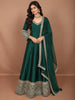 Deep Emerald Green Floral Sequins and Beads Embroidered Design Semi Silk Long Anarkali Gown with Matching Dupatta