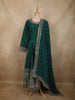 Deep Emerald Green Floral Sequins and Zari Embroidered Design Semi Silk Anarkali Salwar Suit