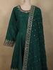 Deep Emerald Green Floral Sequins and Zari Embroidered Design Semi Silk Anarkali Salwar Suit
