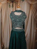 Deep Emerald Green Floral Zari Embroidered Design Organza Lehenga with Choker Dupatta