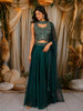 Deep Emerald Green Floral Zari Embroidered Design Organza Lehenga with Choker Dupatta