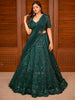 Deep Emerald Green Heavy Sequins and Beads Embroidered Design Net Bridal Lehenga with Designer Dupatta