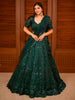 Deep Emerald Green Heavy Sequins and Beads Embroidered Design Net Bridal Lehenga with Designer Dupatta