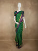 Deep Emerald Green Striped Woven Design Kanchipuram Silk Saree with Contrast Zari Border