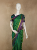 Deep Emerald Green Striped Woven Design Kanchipuram Silk Saree with Contrast Zari Border