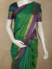 Deep Emerald Green Striped Woven Design Kanchipuram Silk Saree with Contrast Zari Border