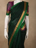Deep Emerald Green Striped Zari Woven Design Kanchipuram Silk Saree with Zari Border