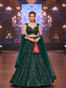 Deep Emerald Green Vertical Wavy Sequins and Beads Embroidered Net Mermaid Lehenga With Dupatta with Matching Dupatta