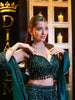 Deep Emerald Green Vertical Wavy Sequins and Beads Embroidered Net Mermaid Lehenga With Dupatta with Matching Dupatta