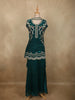 Deep Emerald Teal Green Floral Sequins and Beads Embroidered Design Organza Palazzo Suit with Dupatta