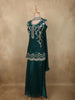Deep Emerald Teal Green Floral Sequins and Beads Embroidered Design Organza Palazzo Suit with Dupatta
