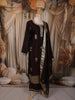 Deep Espresso Brown Floral Zari Embroidered Design Banarasi Straight Cut Salwar Suit with Dupatta