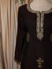 Deep Espresso Brown Floral Zari Embroidered Design Banarasi Straight Cut Salwar Suit with Dupatta