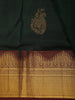 Deep Forest Bottle Green Floral Butta Zari Woven Design Pure Kanchipuram Silk Saree with Contrast Temple Zari Border