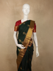 Deep Forest Bottle Green Floral Butta Zari Woven Design Pure Kanchipuram Silk Saree with Contrast Temple Zari Border