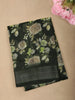 Deep Forest Bottle Green Floral Printed Design Linen Cotton Saree