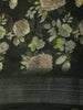 Deep Forest Bottle Green Floral Printed Design Linen Cotton Saree