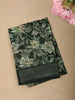 Deep Forest Bottle Green Floral Printed Design Linen Cotton Saree with Zari Border