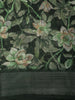 Deep Forest Bottle Green Floral Printed Design Linen Cotton Saree with Zari Border