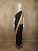 Deep Forest Bottle Green Striped Zari Woven Design Pure Kanchipuram Silk Saree with Contrast Ornamental Zari Border