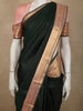 Deep Forest Bottle Green Striped Zari Woven Design Pure Kanchipuram Silk Saree with Contrast Ornamental Zari Border