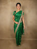 Deep Forest Green Floral Butta Zari Woven Design Tissue Saree with Designer Lace Border