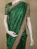Deep Forest Green Floral Butta Zari Woven Design Tissue Saree with Designer Lace Border