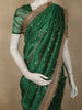 Deep Forest Green Floral Butta Zari Woven Design Tissue Saree with Designer Lace Border
