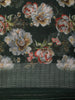 Deep Forest Green Floral Printed Design Linen Cotton Saree