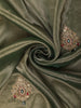 Deep Forest Green Floral Sequins Embroidered Design Tissue Silk Designer Saree with Scalloped Border