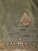 Deep Forest Green Floral Sequins Embroidered Design Tissue Silk Designer Saree with Scalloped Border