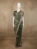Deep Forest Green Floral Sequins Embroidered Design Tissue Silk Designer Saree with Scalloped Border