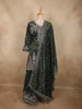 Deep Forest Green Floral Sequins and Zari Embroidered Design Tissue Organza Lehenga With Dupatta