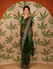 Deep Forest Green Floral Vine Embroidered Design Net Fancy Saree with Scalloped Border