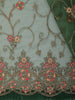 Deep Forest Green Floral Vine Embroidered Design Net Fancy Saree with Scalloped Border