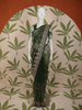 Deep Forest Green Floral Vine Embroidered Design Net Fancy Saree with Scalloped Border