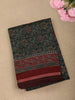 Deep Forest Green Floral and Paisley Printed Design Chanderi Cotton Saree with Contrast Border