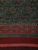 Deep Forest Green Floral and Paisley Printed Design Chanderi Cotton Saree with Contrast Border