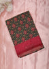 Deep Forest Green Ikat Woven Design Mixed Cotton Saree with Contrast Border