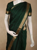 Deep Forest Green Solid Woven Design Pure Kanchipuram Silk Saree with Zari Border