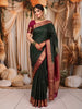 Deep Forest Green Vaira Oosi Kattam Zari Woven Design Pure Kanchipuram Silk Saree with Contrast Traditional Zari Border