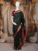Deep Forest Green Vaira Oosi Kattam Zari Woven Design Pure Kanchipuram Silk Saree with Contrast Traditional Zari Border