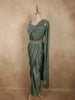 Deep Forest Moss Green Solid Design Satin Ready to Wear Draped Saree with Designer Blouse