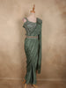 Deep Forest Moss Green Solid Design Satin Ready to Wear Draped Saree with Designer Blouse