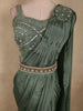 Deep Forest Moss Green Solid Design Satin Ready to Wear Draped Saree with Designer Blouse