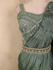 Deep Forest Moss Green Solid Design Satin Ready to Wear Draped Saree with Designer Blouse