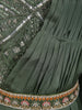 Deep Forest Moss Green Solid Design Satin Ready to Wear Draped Saree with Designer Blouse